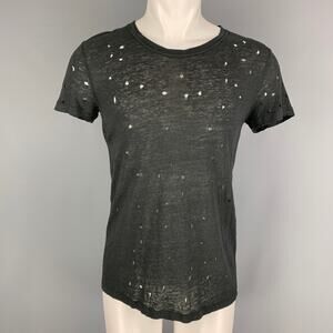 IRO Size XS Black Distressed Linen Crew-Neck T-shirt